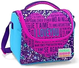 Coral High Kids Thermal Lunch Bag - Pink Purple Heart Pattern