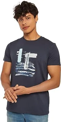 Premoda Fancy Short Sleeve Regular Fit Graphic Printed Cotton T-Shirt With Crew Neck for Men, Mood Indigo, XXL