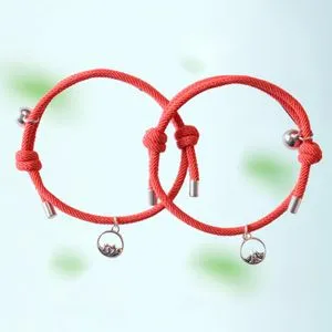 2 Pieces Lovers Matching Bracelet Braided Couple Magnetic Red A