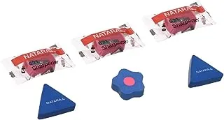 Nataraj Trikone Bundle of 3 Sharpeners & 3 Erasers - Pink Blue