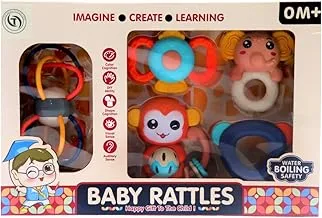 Little Angel Toys Baby Rattle Set Of 5 Pieces Different Shapes For Unisex -Multicolor+0Month