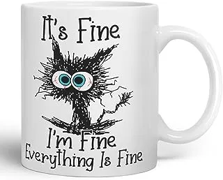 Vixar Its Fine I'm Fine Everything is fine Cat Joke Coloured Mug Cup Gift Birthday Work Office Christmas Tea Coffee (White)