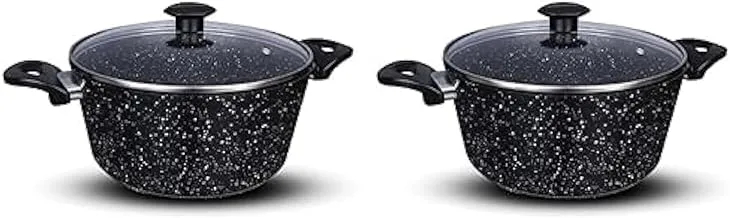 Top chef Pot Granite size 24 Black glass Lid + Top chef Pot Granite size 20 Black glass Lid