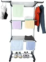 TUCENOPO Clothes Drying Rack, Multifunctional Large 3-Tier Folding Laundry Dryer Adjustable Shelf Rack, Collapsible Garment Rack with Universal Rolling Wheels and Wings for Indoor Outdoor