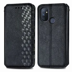 For One Plus Nord N100 Cubic Grid Pressed Magnetic PU Leather Case(Black)