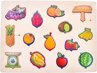 Generic Wooden Rectangle 3D Puzzle Board Double Sided With Fruits Design To Develop Kids Skills Set Of 14 Pieces 30x25 CM - Multi Color