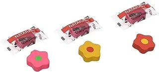 Nataraj Trikone Bundle of 3 Sharpeners & 3 Erasers Flower Shape - Multi Color