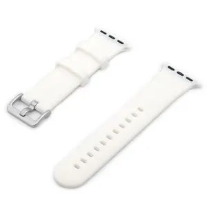 Silver Buckle Silicone Replacement Strap Watchband For Apple Watch Series 7 45mm / 6 & SE & 5 & 4 44mm / 3 & 2 & 1 42mm(White)