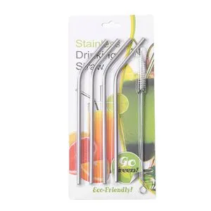 4 Pcs Reusable Drinking Straw Set 304 Stainless Steel Metal