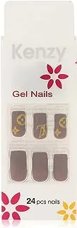 KENZY GEL NAILS بني غامق في الورود الذهبية 24 قطعة