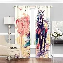 Shatta Printed Horse Watercolor Curtain 02 Side Stripe