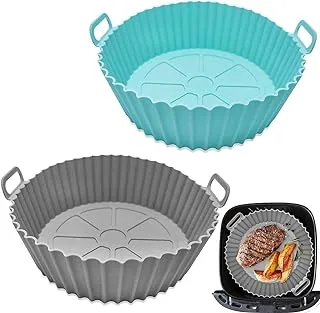 MOFELON 2Pcs Silicone Air Fryer Liner, 7.8inch Air Fryer Silicone Pot, Silicone Air Fryer Accessories, Replacement of Parchment Liner Paper Air Fryer Basket Fits Air Fryer(Blue+Grey)