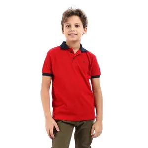 Polo Neck Short Sleeves T-Shirt - Red