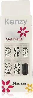 KENZY GEL NAILS أسود على أبيض تايجر 24 قطعة أظافر