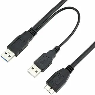 Zonic Z1083 Hard Disk Cable 2x1 USB 3.0 DUAL Power Y Shape 2 Type A TO Micro B Super Speed Cable for External Hard Drive 50cm - Black