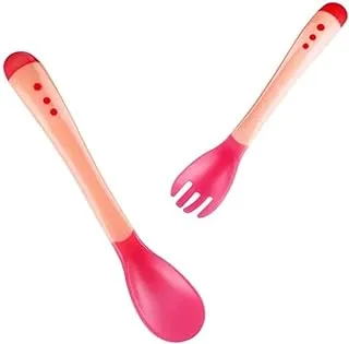 Safari Baby Heat Color changing spoon & fork Set red