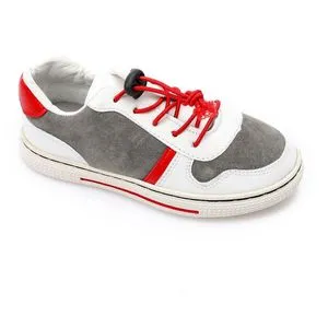 Roadwalker Tri-Tone Lace Up Rubber Sole Sneakers - White, Grey & Red