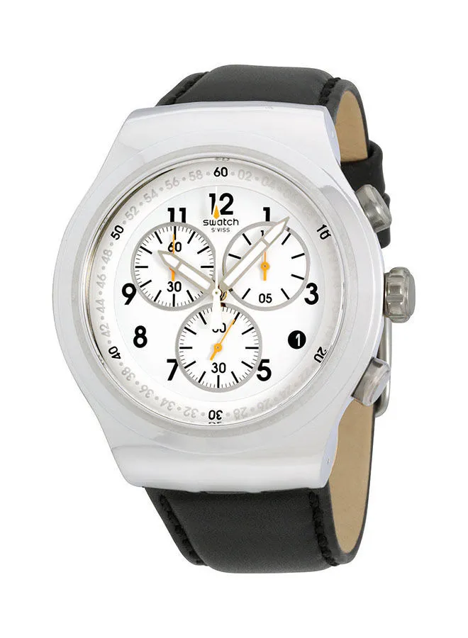 Swatch Men's Leather Chronograph Wrist Watch YOS451