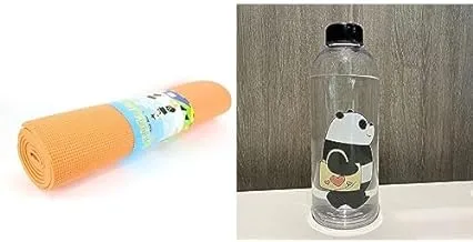 Bundle PVC Yoga Mat, Non Slip Exercise & Fitness Mat for All Types of Yoga, Pilates & Floor Exercises- Orange + Plastic kungfu panda bottle (transparent, 1000ml)