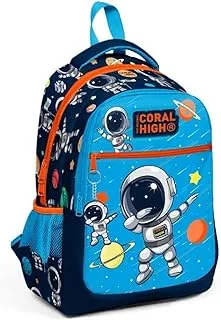 Coral High Kids Three Compartment School Backpack - Navy Blue Blue Astronaut Patterned