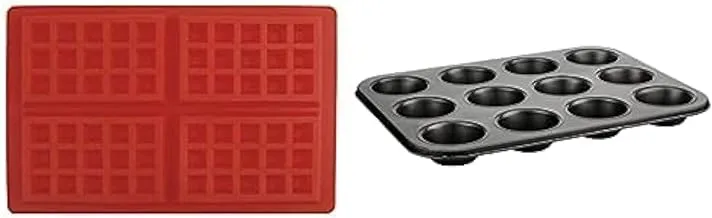 Safety 4-cavity waffles cake chocolate pan baking silicone mold + Cupcakes Pan, 12 pieces, nonstick