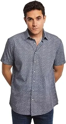 Premoda Fancy Short Sleeve Regular Fit Printed Cotton Shirt for Men, Navy, XXL