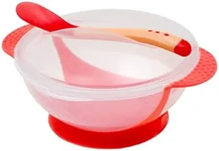 Safari Baby Feeding Bowl with Lid and Spoon for Babies - Red - 4+