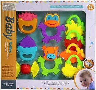 Little Angel Toys Baby Rattles Toy Set Of 9 Pieces Different Shapes For Unisex-Multicolor+3Month