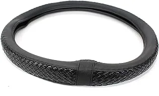 Generic Car Steering Wheel Cover, Leather Non-Slip Car Wheel Cover Protector Breathable Microfiber Leather Universal Fit for Most Cars, for All Season, Ergonomic Comfort Grip Cover - Black Strings