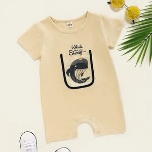 Fashion Infant Baby Boys Summer Romper Short Sleeve Cartoon Print Jumpsuit Pajamas