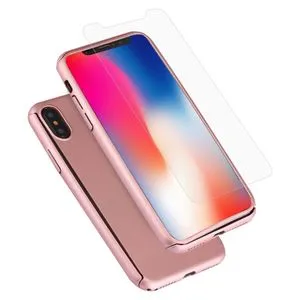 For IPhone X Protective Case With Tempered Glass Film(Rose Gold)