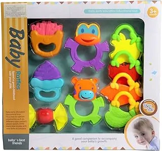 Little Angel Toys Baby Rattles Toy Set Of 9 Pieces Different Shapes For Unisex-Multicolor+3Month