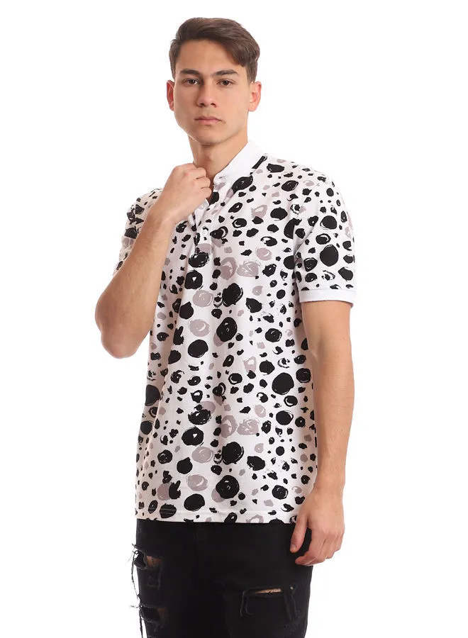 RAVIN 97559 Self Patterned Mandarin Collar Black & White Henley T-shirt.