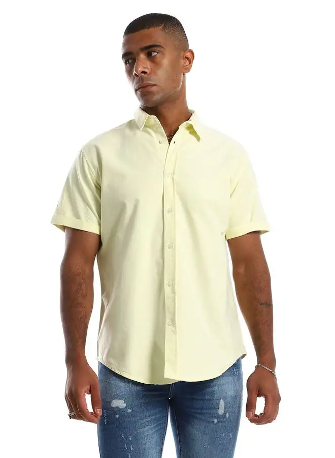 RAVIN 97852 Casual Half Sleeves Plain Shirt - Pale Yellow.