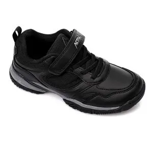 Activ Stitched Leather Double Closure Sneakers - Black