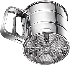 Flour Sifter,Stainless Steel Sifter for Baking, Double Layers Sifter, Powder Sugar Shaker with Hand Press Design, Flour Sifter for Baking in the kitchen