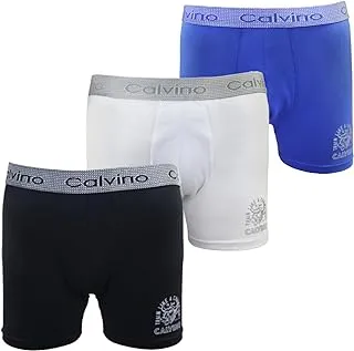 Calvino Mens M5017-1 Set Of 3 Pieces Midi Low Waist Boxer Short Base Layer Bottom, Multicolor, Medium