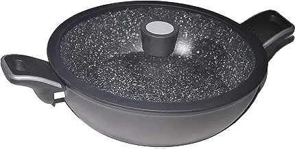 Pedrini Skillet D.28 With Silicone Band Lid, Evo Basic Shrink Pack, Color Sleeve 02PE1511, 4L- Black