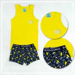 Boys Slip On Undershirt & Boxer - Yellow & Black