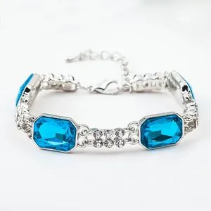 Geometric Square Crystal Double Row Diamond Creative Bracelet Gift Holiday Lake Blue