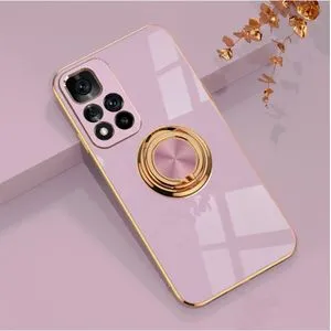 For Xiaomi Redmi Note 11 6D Electroplating Full Coverage Silicone Phone Protective Case With Magnetic Ring Holder(Light Purple)