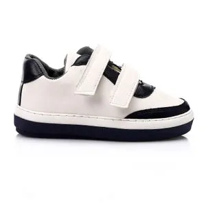 Roadwalker Double Velcro Leather Kids Sneakers - White & Navy Blue