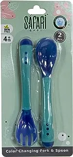 Safari Baby Heat Color changing spoon & fork Set blue