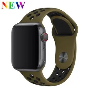 حزام من السيليكون الرياضي لساعة Apple Watch Band 4 44mm 40mm Correa Aple 42mm 38mm Iwatch 3 2 1 Band سوار المعصم ملحقات الساعة (#Olive Flak Black) (42-44mm SM) SHA