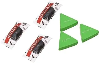 Nataraj Petals Bundle of 3 Sharpeners & 3 Erasers - Green Black