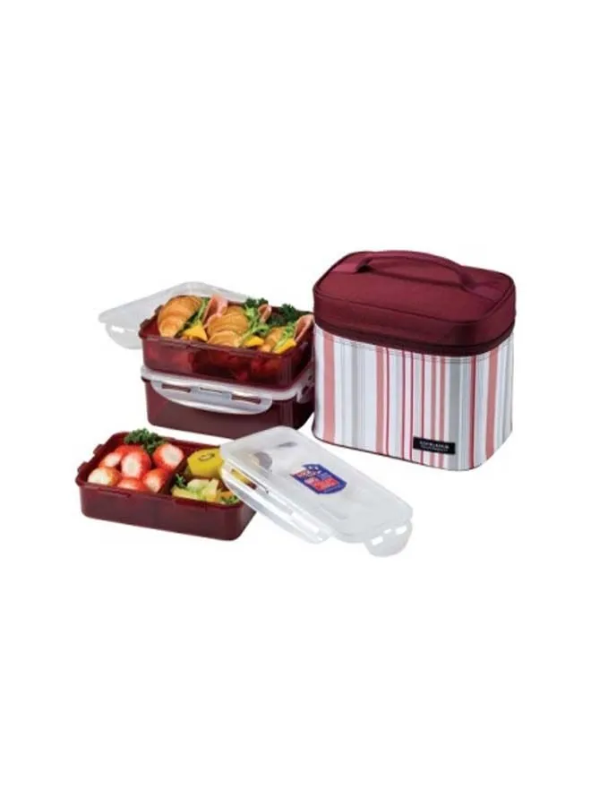 LOCK & LOCK 3-Piece Lunch Box Set Multicolor Stripe Bag