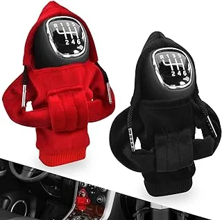 Car Gear Shift Cover, Creative Hoodie Car Gear Stick Cover, Bottle Cap Gear Lever Cover, Universal Car Decorations Gear Knob Covers (Black + Red)