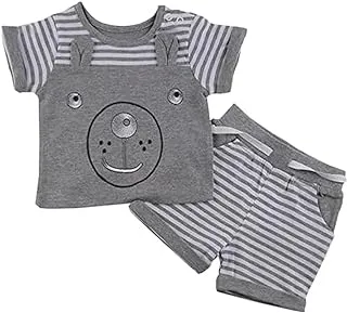 Boys Elsayaad Kids Embroidery Bear Face And Striped Pajama Pajama Set