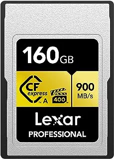 بطاقة ذاكرة Lexar Professional 160GB CFexpress Type A Gold Series ، قراءة تصل إلى 900 ميجابايت / ثانية ، فيديو بجودة سينمائية 8K ، VPG 400 (LCAGOLD160G-RNENG)