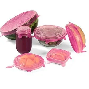 Silicone Rubber Pot Lids & Pots Set 6 Pieces - Pink